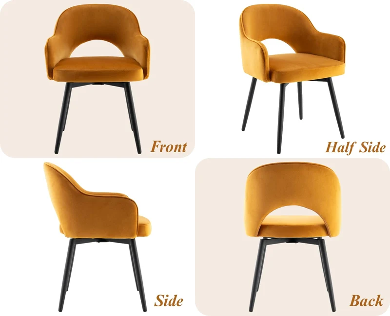 chairus Lot de 2 Chaises de Salle à Manger en Velours Moderne Fauteuil Rembourrée Chaise Pivotante à 360° pour Bureau Salon (Jaune-2 (Velours))