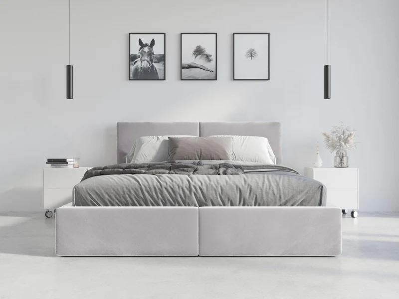 Interbeds Lit rembourré Double avec Coffre sommier Cadre de lit tapissé (Gris, 160x200)