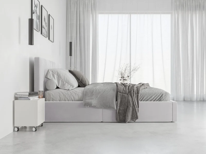 Interbeds Lit rembourré Double avec Coffre sommier Cadre de lit tapissé (Gris, 160x200)