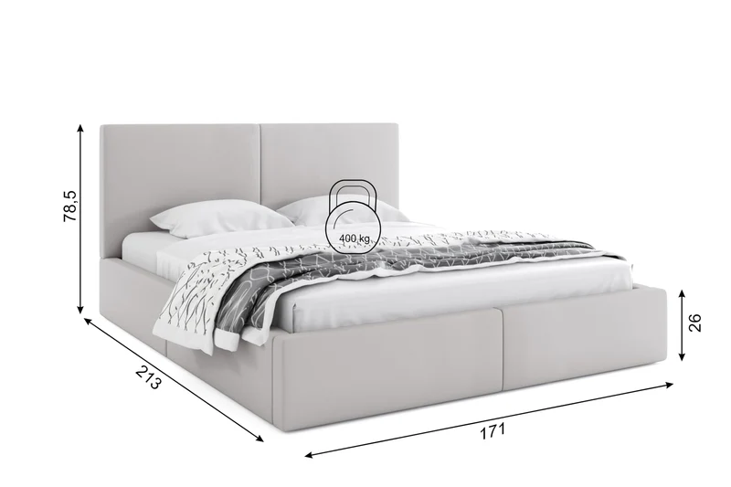Interbeds Lit rembourré Double avec Coffre sommier Cadre de lit tapissé (Gris, 160x200)