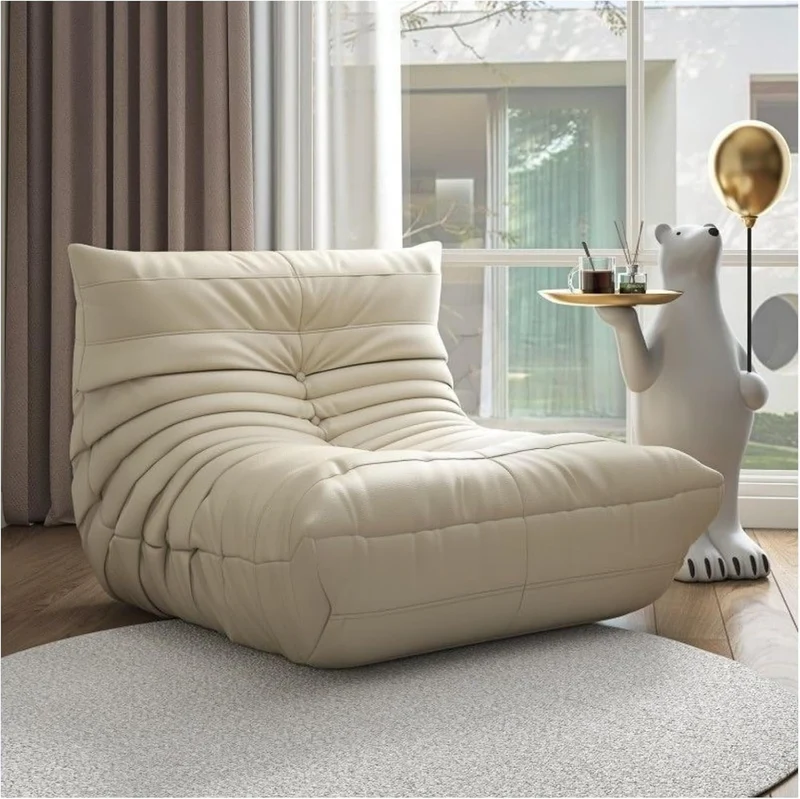 Togo – Chaise longue en daim doux, mousse de qualité supérieure, canapé de sol paresseux, pouf d'angle, marron – Fauteuil d'appoint sans accoudoirs pour salon, bureau (beige)