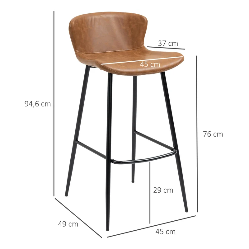 HOMCOM Lot de 2 tabourets de Bar Assise en Similicuir Hauteur 76 cm avec Repose-Pieds en Acier et Dossier Design Vintage - Marron