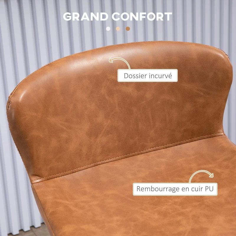 HOMCOM Lot de 2 tabourets de Bar Assise en Similicuir Hauteur 76 cm avec Repose-Pieds en Acier et Dossier Design Vintage - Marron
