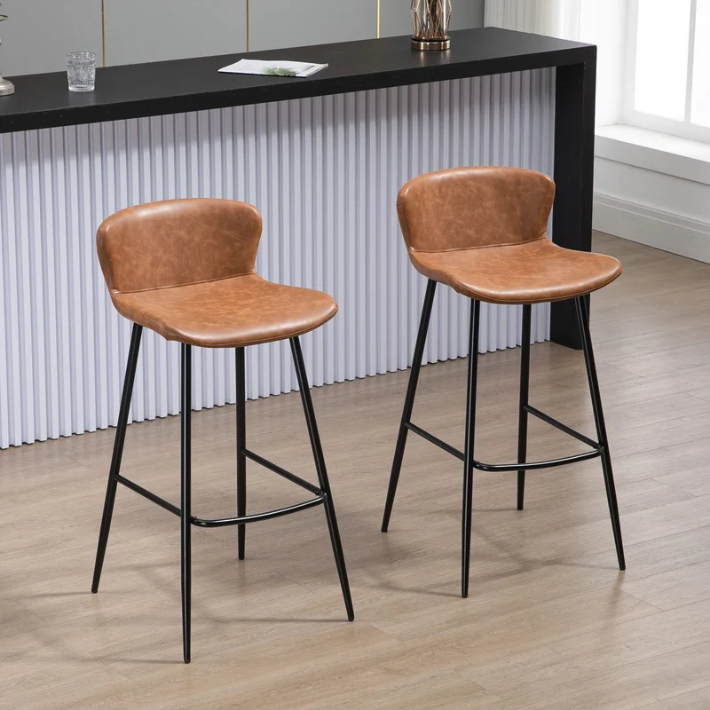 HOMCOM Lot de 2 tabourets de Bar Assise en Similicuir Hauteur 76 cm avec Repose-Pieds en Acier et Dossier Design Vintage - Marron