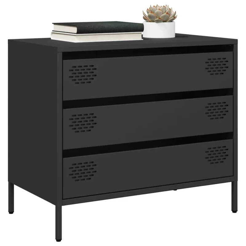 Makastle Buffet Métal, Style Industriel, Armoire de Rangement à 3 tiroirs, Commode, Meuble de Salon, Noir 68x39x58,5 cm Acier laminé à Froid