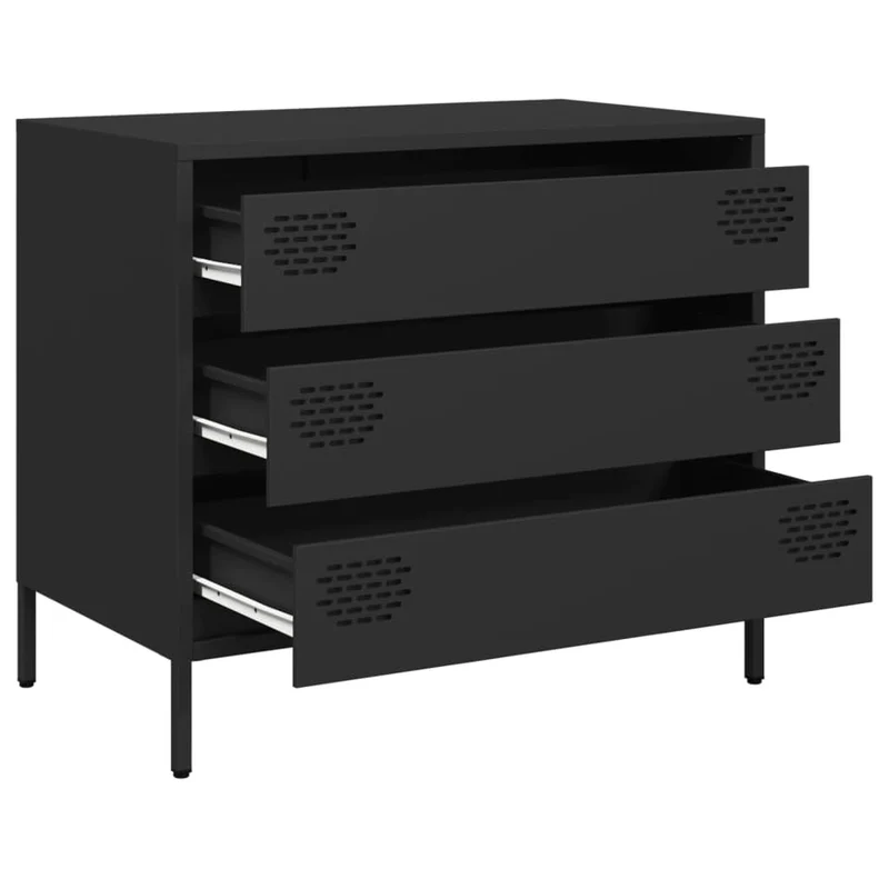 Makastle Buffet Métal, Style Industriel, Armoire de Rangement à 3 tiroirs, Commode, Meuble de Salon, Noir 68x39x58,5 cm Acier laminé à Froid