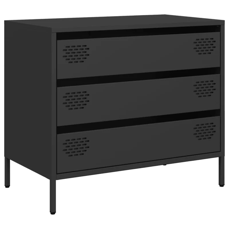 Makastle Buffet Métal, Style Industriel, Armoire de Rangement à 3 tiroirs, Commode, Meuble de Salon, Noir 68x39x58,5 cm Acier laminé à Froid