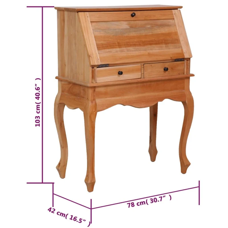 vidaXL Bureau Secrétaire Bureau Antique avec 9 Tiroirs et 2 Compartiments Ouverts Rangement Maison Intérieur 78x42x103 cm Bois d'Acajou Massif