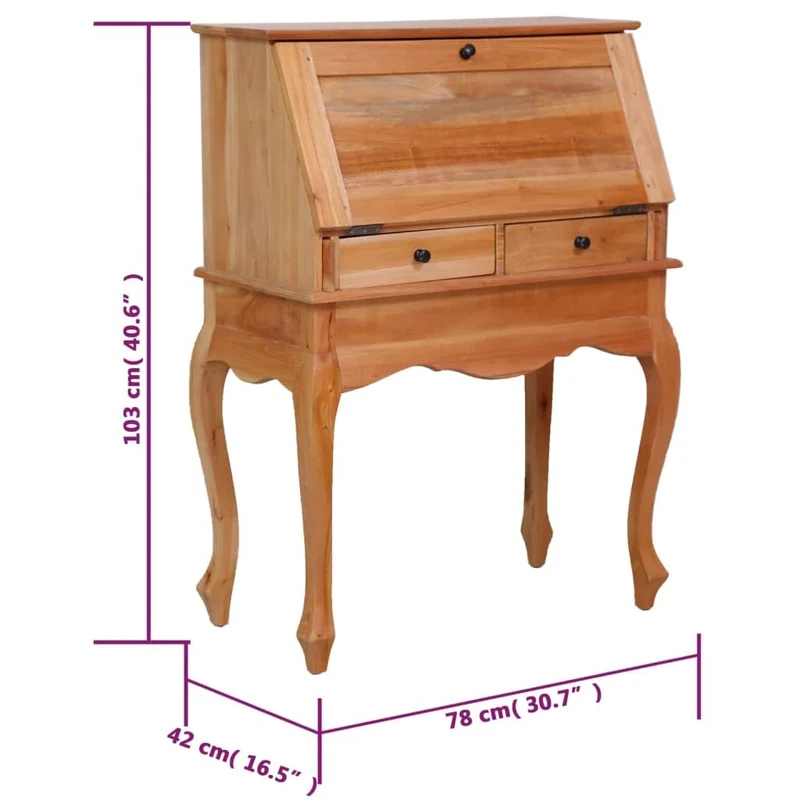 vidaXL Bureau Secrétaire Bureau Antique avec 9 Tiroirs et 2 Compartiments Ouverts Rangement Maison Intérieur 78x42x103 cm Bois d'Acajou Massif