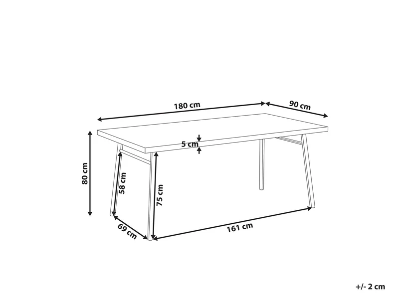 Beliani Table de Salle à Manger 180 x 90 cm Plateau MDF et Bois de Frêne Clair Pieds Noirs Ivorie
