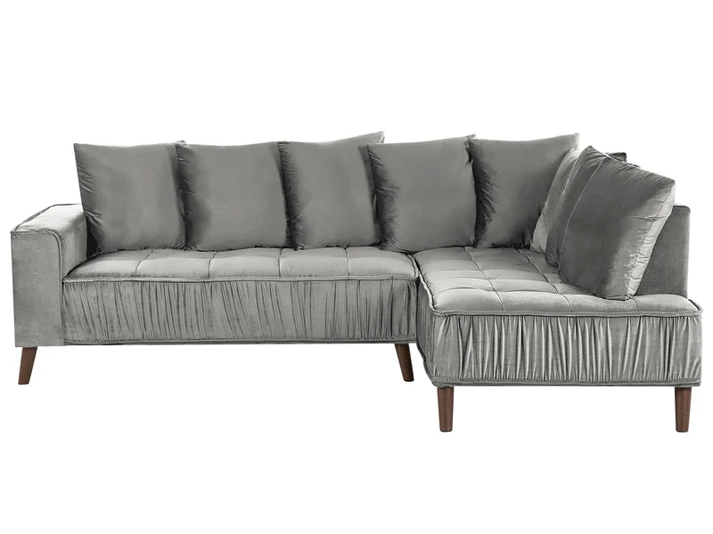 Canapé Moderne en Velours Gris d'Angle Gauche Pieds en Bois d'Eucalyptus Grena
