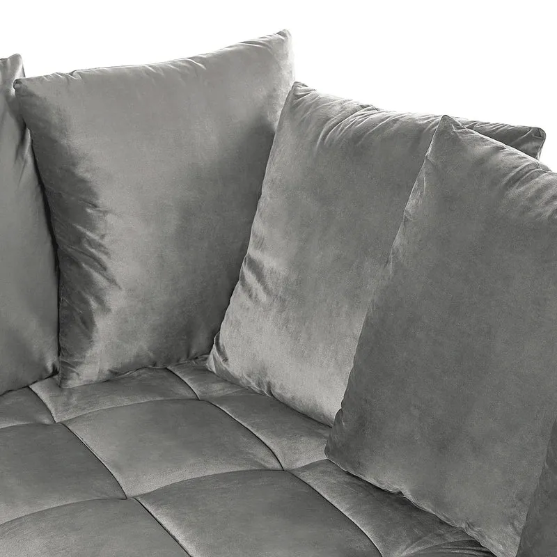Canapé Moderne en Velours Gris d'Angle Gauche Pieds en Bois d'Eucalyptus Grena