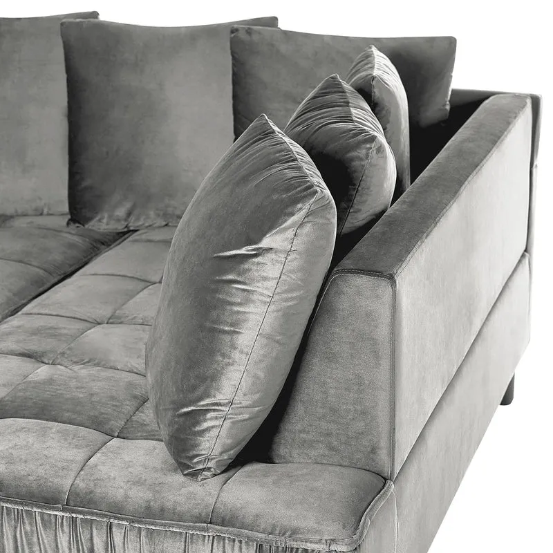 Canapé Moderne en Velours Gris d'Angle Gauche Pieds en Bois d'Eucalyptus Grena