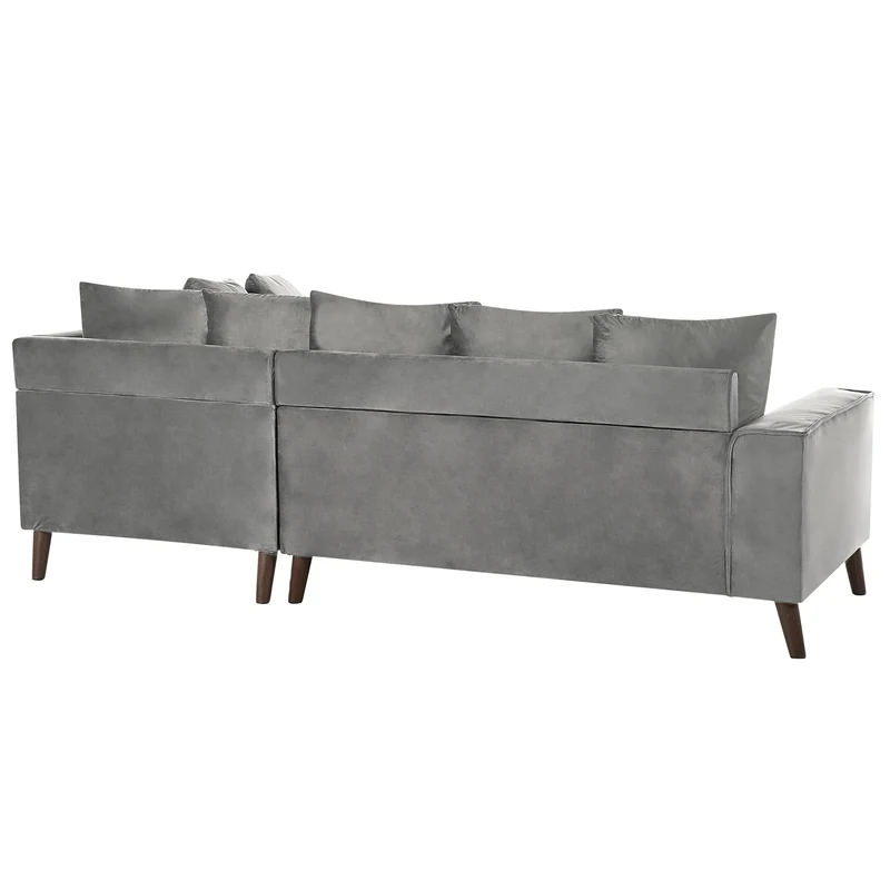 Canapé Moderne en Velours Gris d'Angle Gauche Pieds en Bois d'Eucalyptus Grena