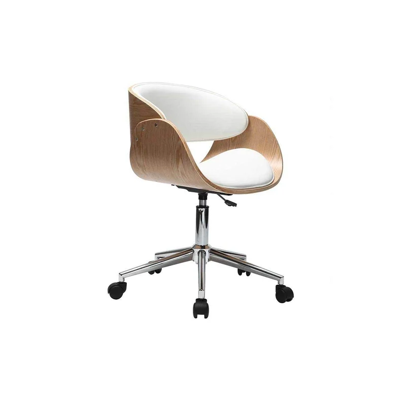Miliboo Chaise de Bureau à roulettes Blanc et Bois Clair Bent