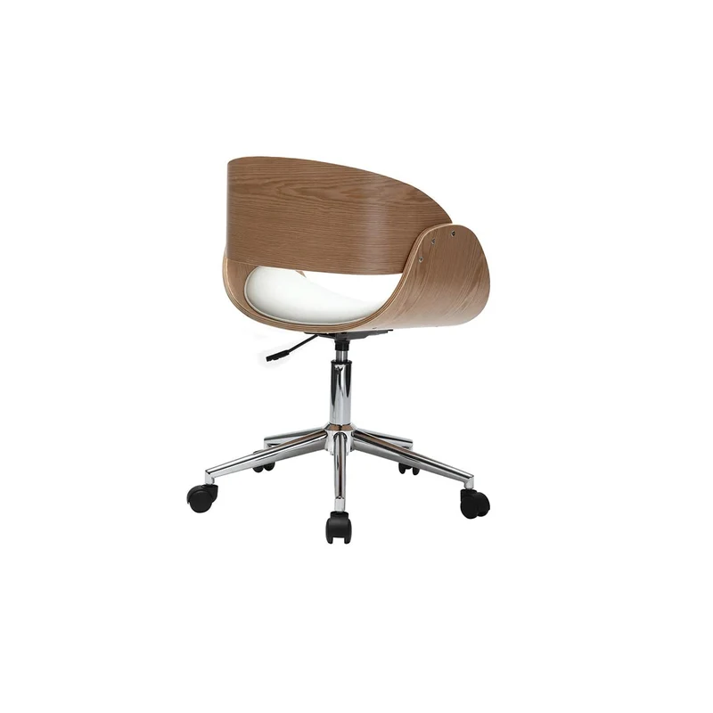 Miliboo Chaise de Bureau à roulettes Blanc et Bois Clair Bent