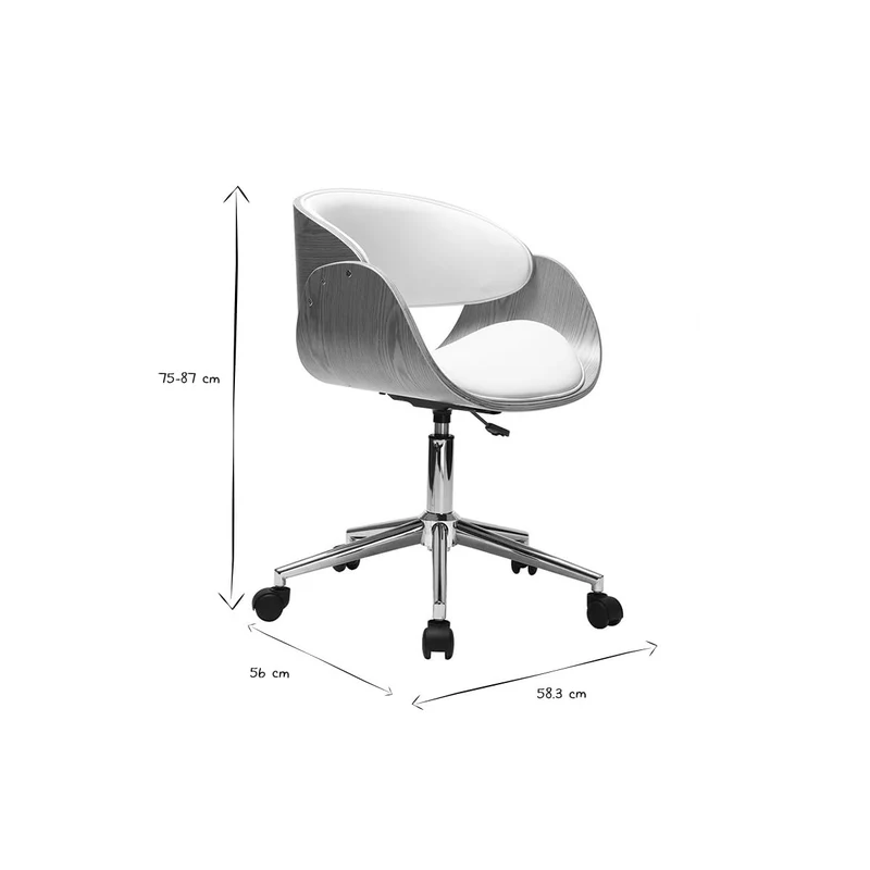Miliboo Chaise de Bureau à roulettes Blanc et Bois Clair Bent