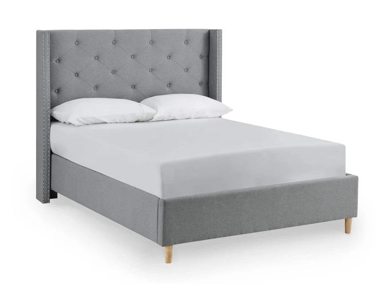 DecoInParis Lit Double en Tissu capitonné Margot (Gris, 180_x_200_cm)