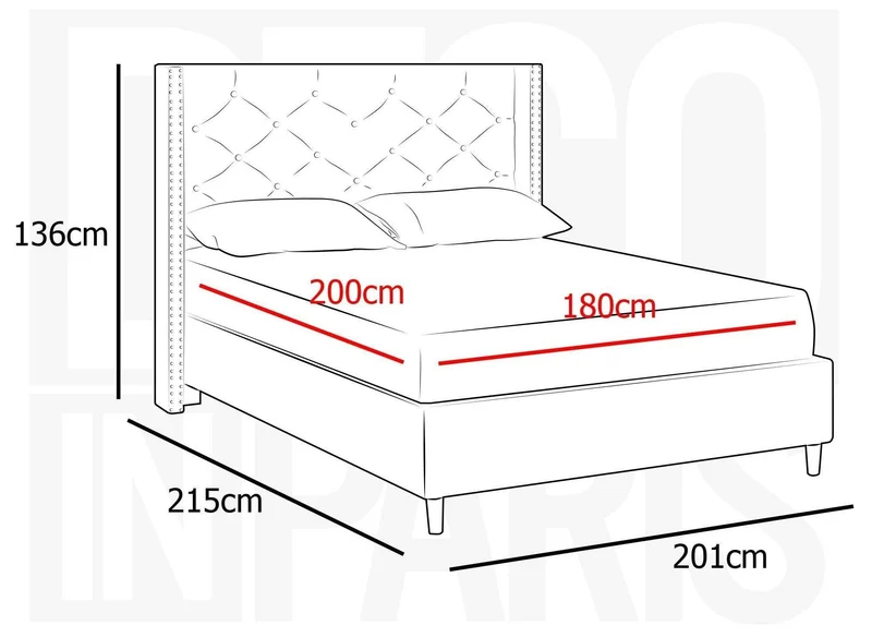 DecoInParis Lit Double en Tissu capitonné Margot (Gris, 180_x_200_cm)