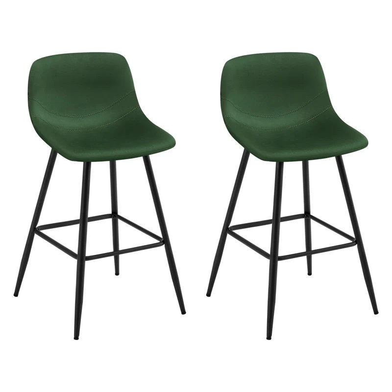 EUGAD Tabouret Bar, Lot de 2, Chaise Haute Cuisine, en Velours, Siège Rembourré, avec Dossier et Repose-Pieds, Pieds en Métal, Vert foncé, 1089BY-2