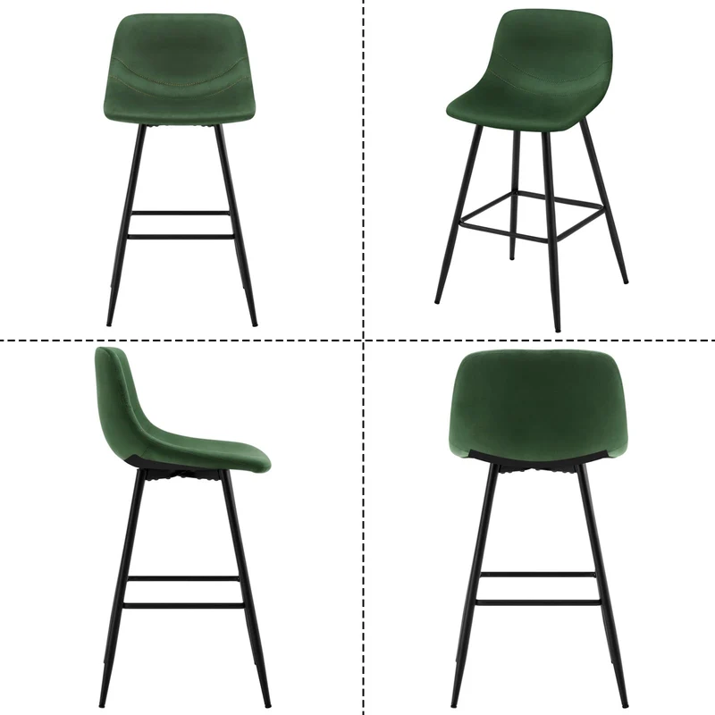 EUGAD Tabouret Bar, Lot de 2, Chaise Haute Cuisine, en Velours, Siège Rembourré, avec Dossier et Repose-Pieds, Pieds en Métal, Vert foncé, 1089BY-2