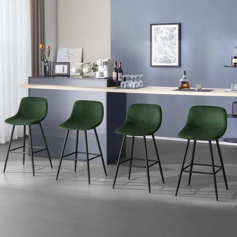 EUGAD Tabouret Bar, Lot de 2, Chaise Haute Cuisine, en Velours, Siège Rembourré, avec Dossier et Repose-Pieds, Pieds en Métal, Vert foncé, 1089BY-2