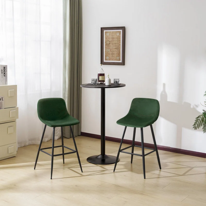 EUGAD Tabouret Bar, Lot de 2, Chaise Haute Cuisine, en Velours, Siège Rembourré, avec Dossier et Repose-Pieds, Pieds en Métal, Vert foncé, 1089BY-2