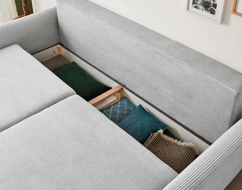 Lisa Design - Canapé Convertible avec Coffre Dan en Velours Côtelé - Canapé Lit - Sofa Gris Clair 3 Places - Salon