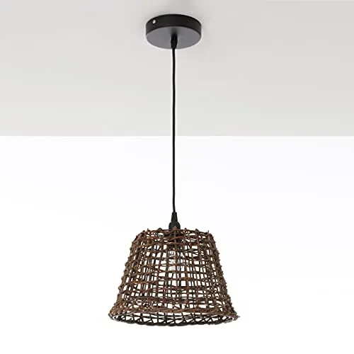 Luminaire Delhi, suspension rotin, 60 W, marron, ø29 x H25 cm