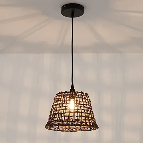 Luminaire Delhi, suspension rotin, 60 W, marron, ø29 x H25 cm