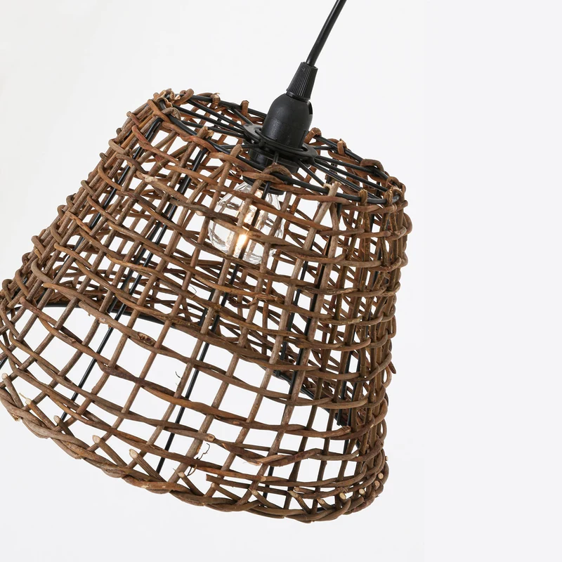 Luminaire Delhi, suspension rotin, 60 W, marron, ø29 x H25 cm