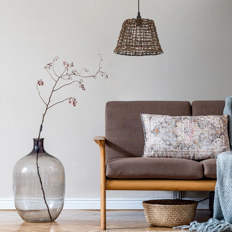 Luminaire Delhi, suspension rotin, 60 W, marron, ø29 x H25 cm
