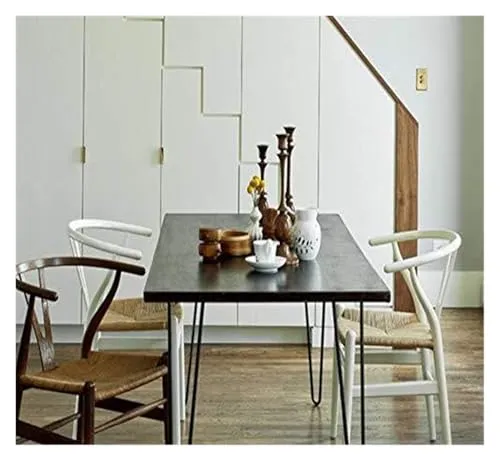 Chaise Wishbone du milieu du siècle – Chaise de salle à manger en bois massif avec accoudoirs, siège en chanvre, finition frêne et noyer, mobilier de maison expresso élégant pour les intérieurs