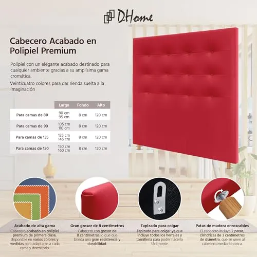 DHOME Tête de lit tapissée Capitoné en similicuir pour lit double (rouge, 160 cm)