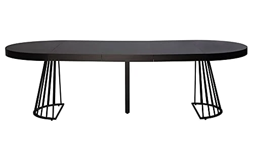 Menzzo Table Ronde Extensible Grivery Noir Pieds Noir