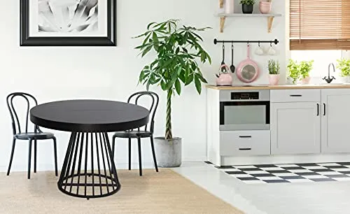 Menzzo Table Ronde Extensible Grivery Noir Pieds Noir