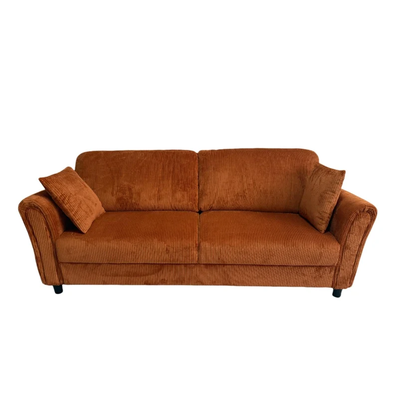 CONCEPT USINE | Canapé Droit 4 Places Lucerne Terracotta | Velours Côtelé Doux | Confort Ferme | Design Arrondi et Moderne | Structure Bois | 2 Coussins Inclus | 212 cm de Longueur