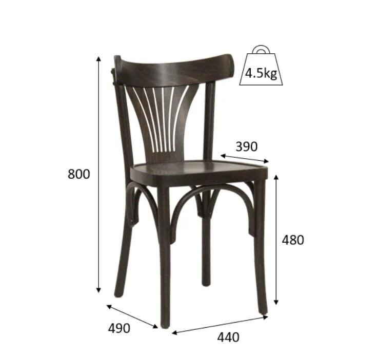 METRO Professional Chaises Lyra, Style Bistrot en Bois de Hêtre, Brun Noyer, Lot de 2, 80 x 44 x 49 cm