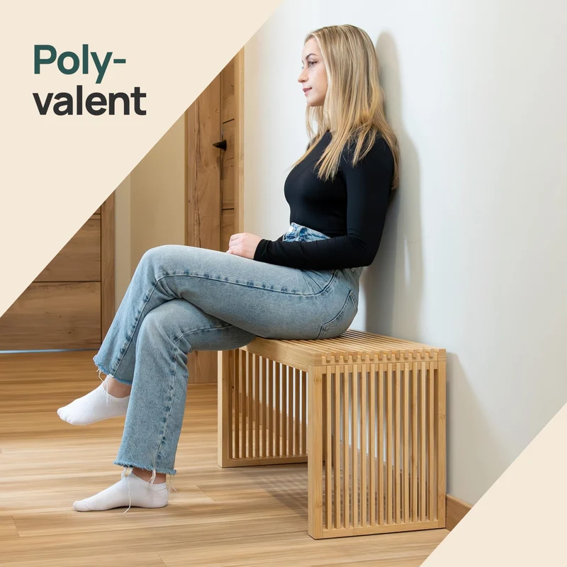 Banc en Bambou – Meuble d'entrée ou Salle de Bain 90x33x43 cm, supporte Jusqu’à 250 kg – Banc Pratique et Décoratif pour Rangement, Meuble Salon ou Salle de Bain