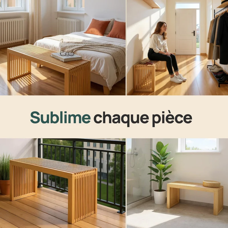 Banc en Bambou – Meuble d'entrée ou Salle de Bain 90x33x43 cm, supporte Jusqu’à 250 kg – Banc Pratique et Décoratif pour Rangement, Meuble Salon ou Salle de Bain