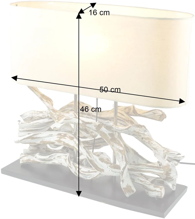 Guru-Shop Lampe de Table Marimbula, Fait Main Unique à Partir de Matériaux Naturels, Bois, Coton, 46x50x16 cm, Natureelights, Lampes de Table en Matériau Naturel
