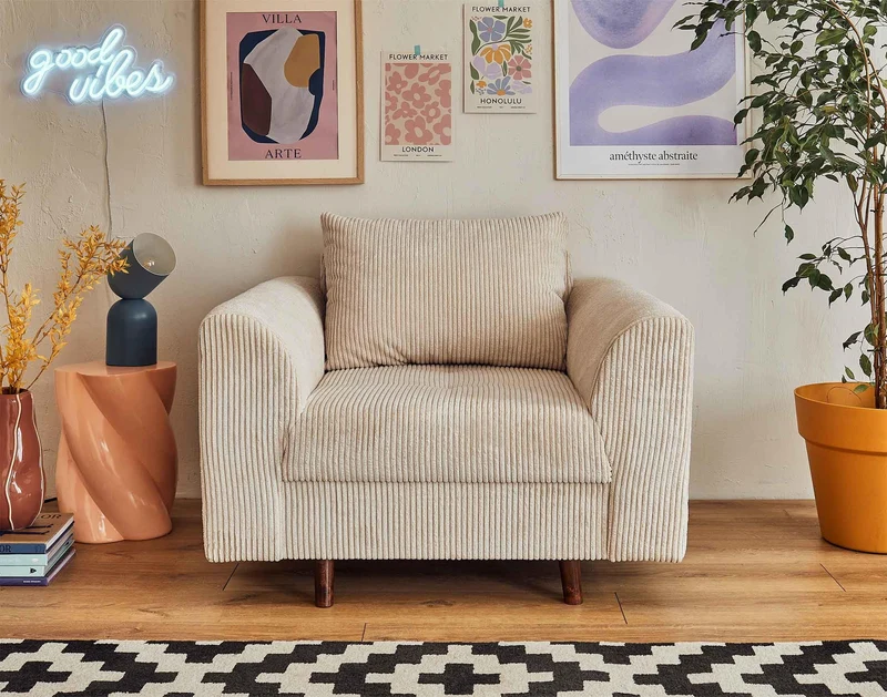 Lisa Design - Fauteuil Rune en Velours Côtelé Beige - Salon