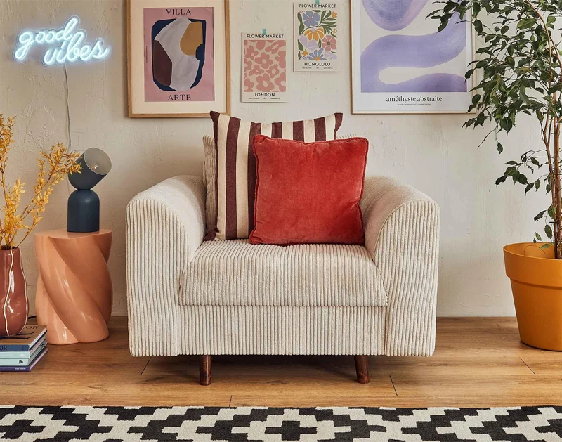 Lisa Design - Fauteuil Rune en Velours Côtelé Beige - Salon