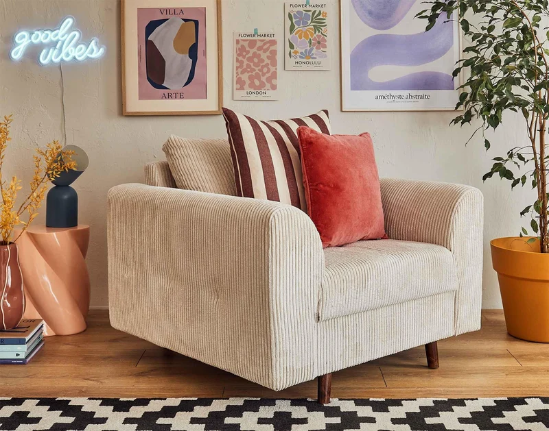 Lisa Design - Fauteuil Rune en Velours Côtelé Beige - Salon