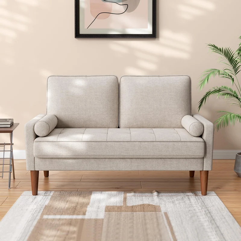 Vesgantti Petit Canapé 2 Places en Lin Ashbeige 121cm Coussin à Ressorts, Accoudoirs, Salon Moderne, Causeuse Fixe