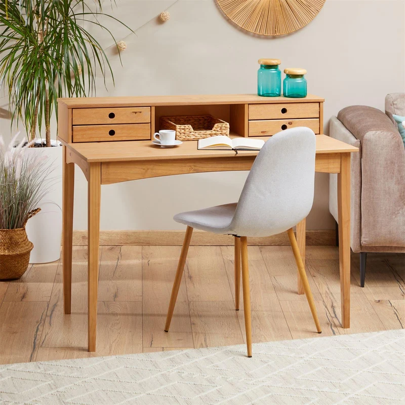 IDIMEX Bureau secrétaire Milano en pin Massif avec 4 tiroirs et 1 Niche, Bois lasuré Brun