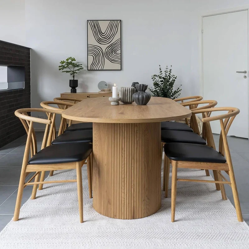 AltoBuy Ankara - Table Repas Ovale Pieds Relief MDF Effet Bois Naturel