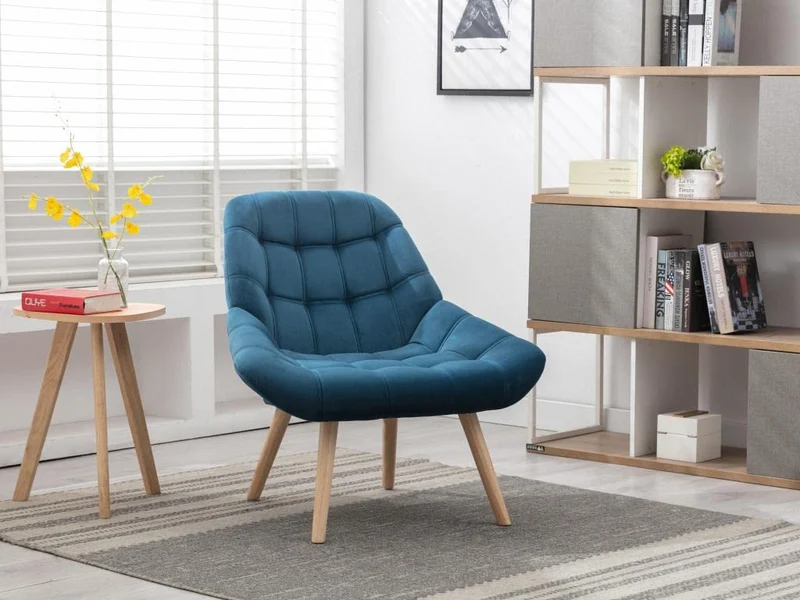 Vente-unique - Fauteuil en Velours Bleu Canard LUOSTO - Scandinave