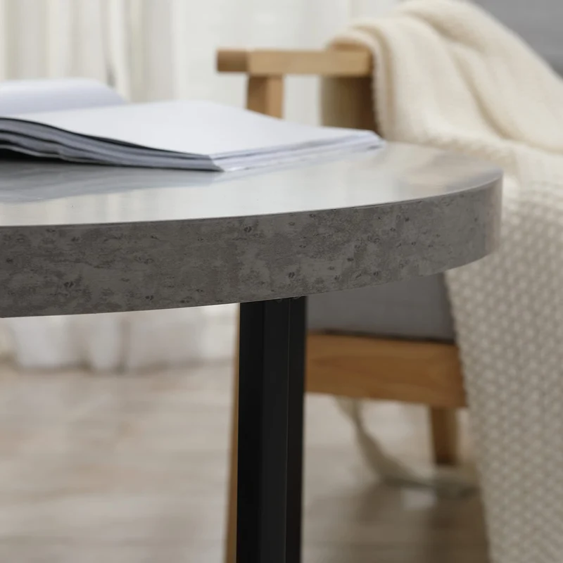 HOMCOM Table Basse Ronde Effet béton ciré en Bois et métal - Ø 80 x 45 cm - piètement croisé