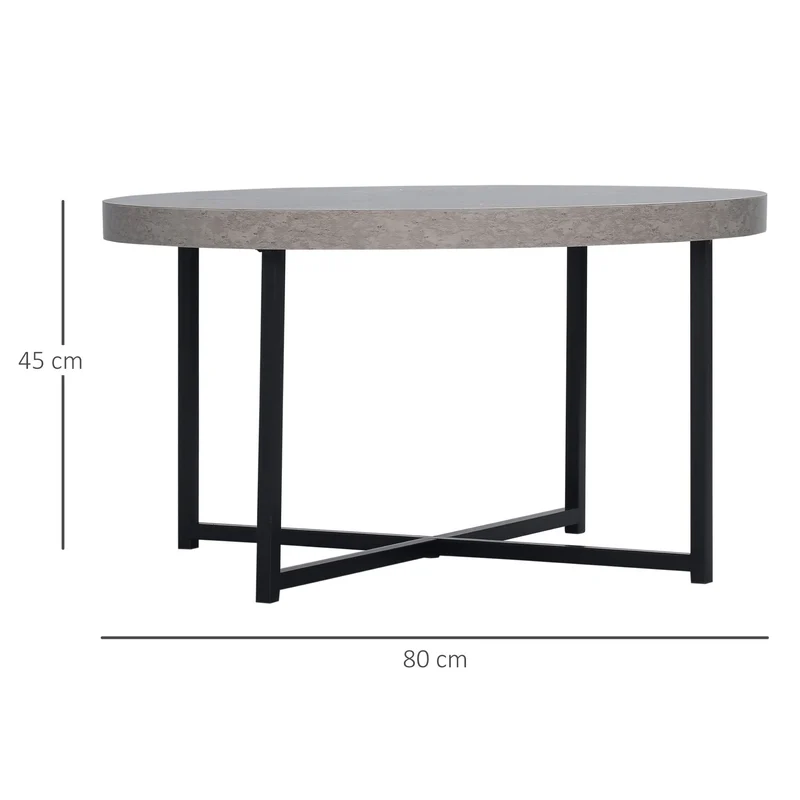 HOMCOM Table Basse Ronde Effet béton ciré en Bois et métal - Ø 80 x 45 cm - piètement croisé